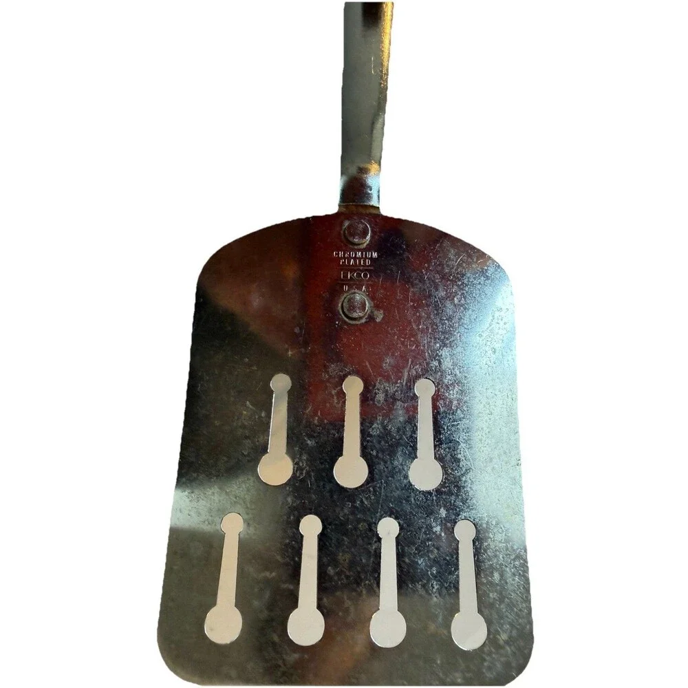 Ekco Chromium Plated Keyhole‎ Spatula Short Handle Black Plastic Melt Marks 10”